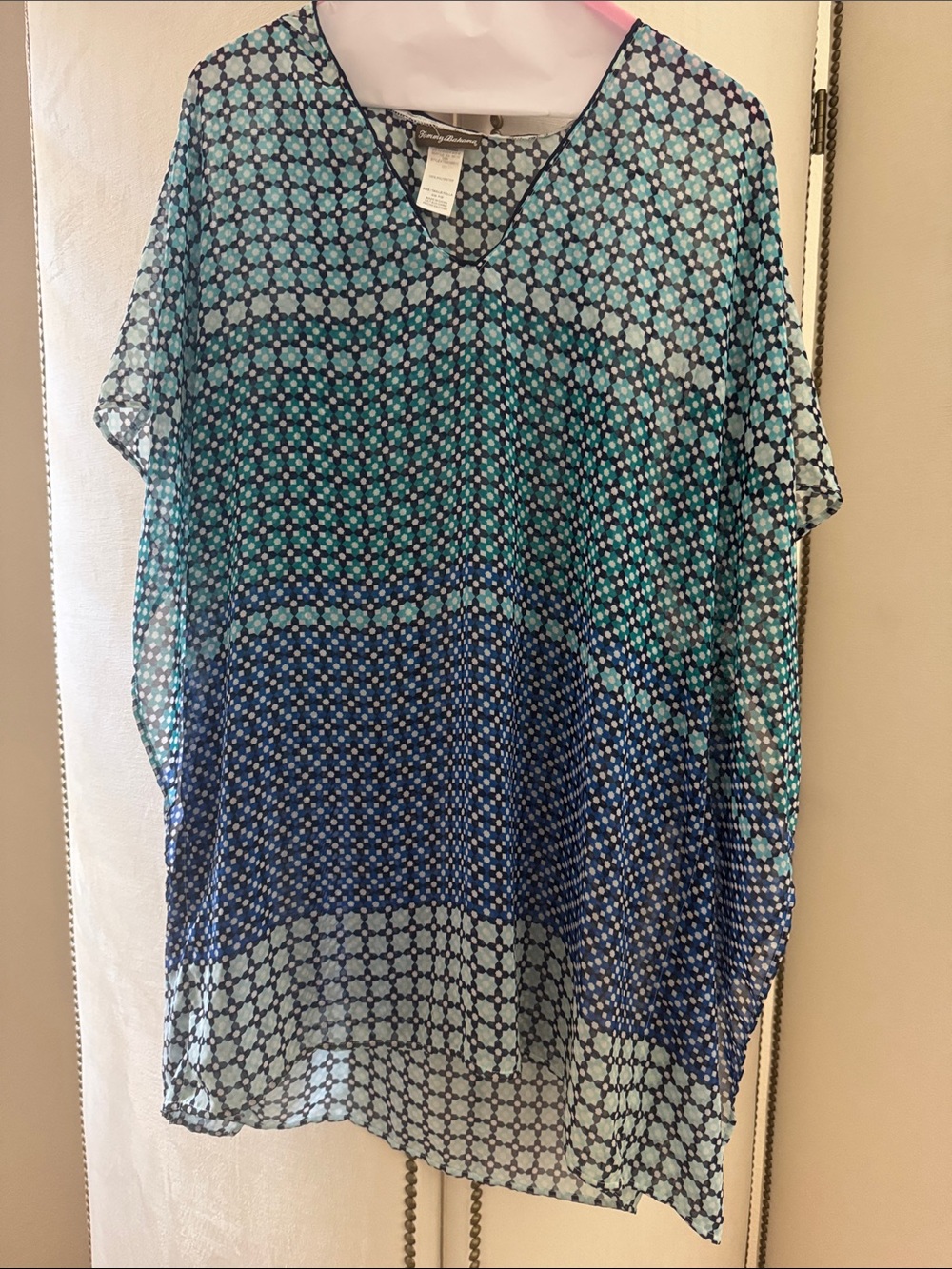 Geometric Blue & Teal Sheer swim coverup